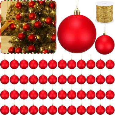 Imagem de Wettarn 100 peças de enfeites de bola branca de Natal com corda de tampa de 6 cm de plástico em branco para pendurar em árvore de Natal bolas de enfeite para artesanato faça você mesmo, decoração de