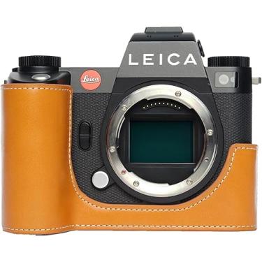 Imagem de Capa para câmera SL3, capa BMAOLLONGB feita à mão de couro genuíno para meia câmera Leica SL3 versão com abertura inferior + alça de mão (amarelo)