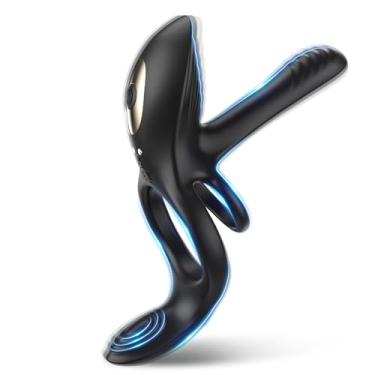 Imagem de Anéis Vibrador Pénis 3 em 1 Retarda Ejaculação Com Anal Plug anel para o pênis com 10 modos, vibradores para o pênis com 3 motores, estimulador do períneo, ponto G e clitóris para mulheres, brinquedos e jogos sexuais para adultos, cor preta
