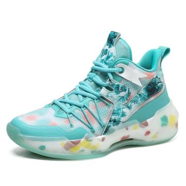 Imagem de Novetra Tênis de basquete esportivo masculino cano alto, respirável, com cadarço, amortecimento antiderrapante, casual e confortável(Green,43 BR)