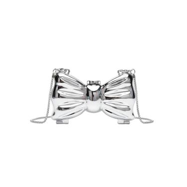 Imagem de GORGLITTER Bolsa feminina com laço mini transversal para festa de casamento, formatura, Prata sólida, one_size, Macio