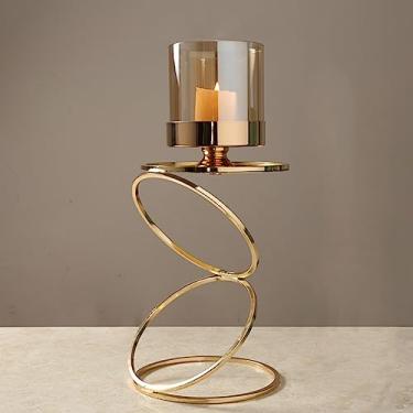 Imagem de Castiçal dourado retrô ornamentos decorativos castiçais decoração de casamento para casa (D 14 * 36 cm)