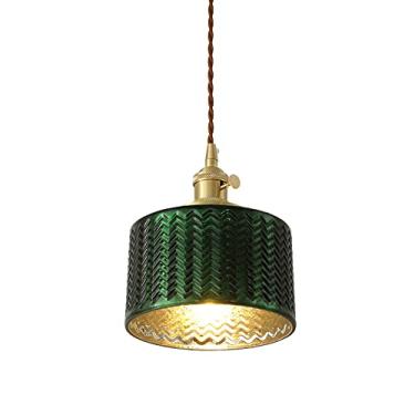 Imagem de YQSLQZZ Pequeno lustre de vidro verde, iluminação decorativa acima da pia da mesa de jantar, luminária de teto vintage para casa de fazenda, para sala de jantar, bar, corredor