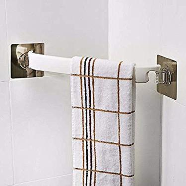 Imagem de Barra de parede para trilho montado na parede cabide de canto de banheiro rack de canto para pendurar com ventosa sem perfuração de canto de banheiro haste suspensa