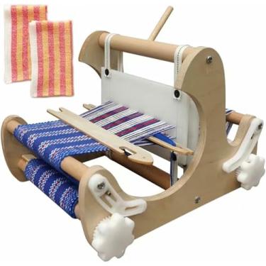 Imagem de LGEOELIAS Kit de tear de tecelagem de madeira de mesa DIY, conjunto de tecido tricotado à mão, tear de moldura de tecelagem com fios mistos, curativos rígidos e lançadeiras, para iniciantes, artistas