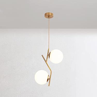 Imagem de YQSLQZZ Lustre Sputnik de meados do século, 2 luminárias modernas de cabeceira de quarto penduradas em ouro, iluminação pendente de ilha de cozinha, sala de jantar, bar, cozinha, ilha, iluminação