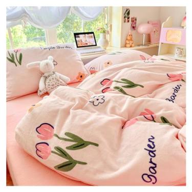 Imagem de Capa de edredom de pelúcia de inverno, conjunto de capa de edredom quente e fofo, conjunto de cama de veludo de leite super macio de luxo conjunto de 4 peças capa de edredom completa (cor: 04, tamanho