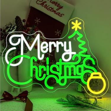 Imagem de LUCUNSTAR Sinal neon verde Merry Christmas, placas de néon para decoração de parede, luz de néon de LED regulável de Natal, sinal de iluminação alimentada por USB, luz decorativa de parede de arte