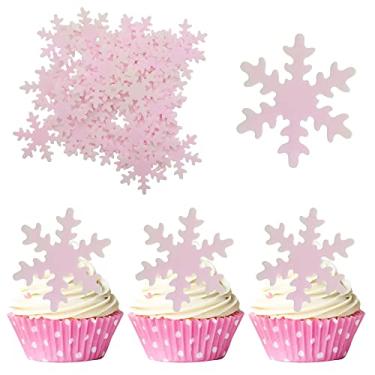 Imagem de 50Pcs Pink Edible Snowflake Cupcake Toppers Snowflakes Cake Topper Decorations for Christmas Winter Holiday Frozen Theme Babyshower Birthday Wedding Party Supplies