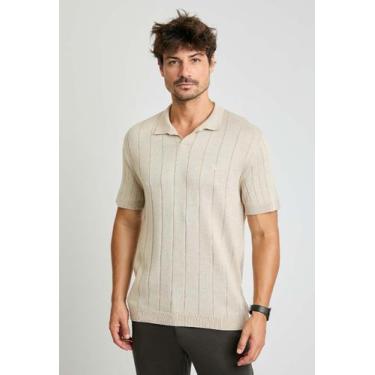 Imagem de Polo Docthos Slim Tricot Listrada Canelada Gola V, 115 off white, M