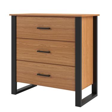 Imagem de Cômoda com 03 Gavetas Wave Estilo Industrial D03 Freijó Preto Fosco - Lyam Decor