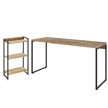 Imagem de Kit Escritório Estante Areta 3 Prateleiras Mesa Industrial Aspen 150cm C01 Carvalho - Lyam Decor