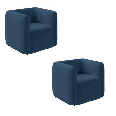Imagem de Poltrona Sala de Estar Decorativa Kit 2 Laguna Veludo Azul Marinho K01 - D'Rossi