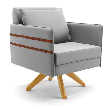 Imagem de Poltrona Giratória Mari Suede Cinza com Tira Corano Nozes Base de Madeira MA30 - D'Rossi