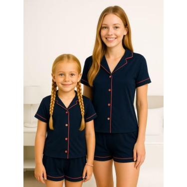 Imagem de Pijama Mae e Filha Americano Blusa com Gola e Short - c7 BRENDA ADULTO