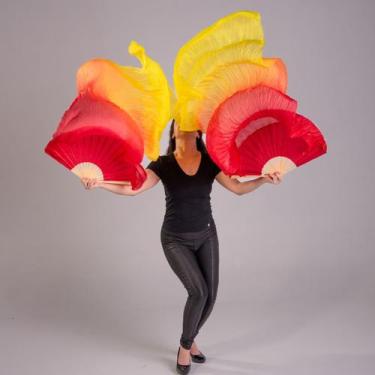 Imagem de Par Fan Véu Leque Degrade Cores Fogo Dança do Ventre - VFAN-7 - Atelie