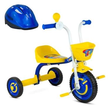 Imagem de Bicicleta Triciclo Boy Nathor Aro 12 Amarelo e Azul + Capacete de Segurança