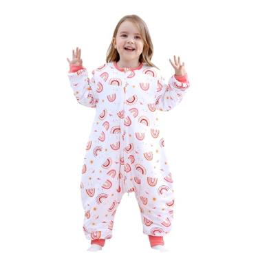 Imagem de NOUJULOUN Saco de dormir infantil com pés 2,5tog (arco-íris rosa 5T-7T)