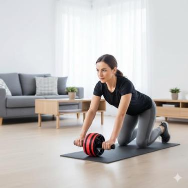 Imagem de Roda Abdominal Dupla com Tapete Portátil | Treino Core em Casa
