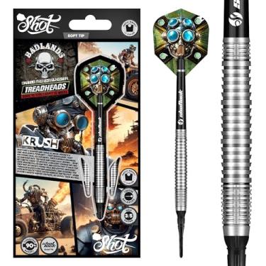 Imagem de Shot! Badlands Krush Conjunto de dardos de ponta macia 90% de tungstênio conjunto de dardos profissional feito à mão e voos feitos na Nova Zelândia, dardos de ponta macia para alvo eletrônico