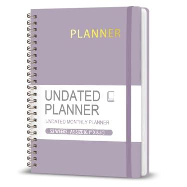 Imagem de Agenda semanal sem data, caderno semanal para fazer com objetivo, organizador e rastreador de hábitos, agenda diária A5 com encadernação espiral, ideal para escritório escolar (roxo)