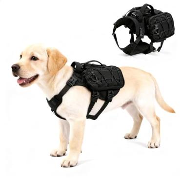 Imagem de AOKOWN Mochila de caminhada para cães pequenos, mochila tática para cães, alforjes ajustáveis com acabamento de alça para caminhadas, treinos P preta