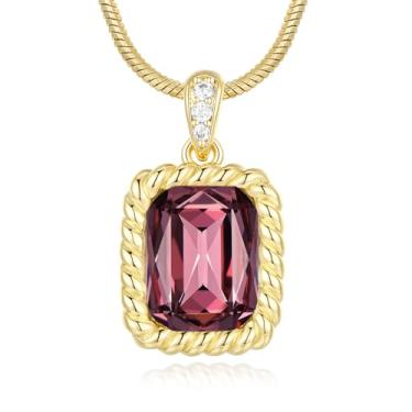 Imagem de Poekio Colar de ouro para mulheres - pingente quadrado de pedra de nascimento de cristal - corrente banhada a ouro 18K, joia para mulheres, presentes de aniversário para sua esposa, namorada, mãe