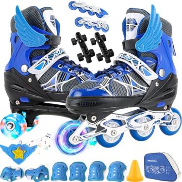 Imagem de 2 Em1 Patins Infantil Ajustável, Patins 4 Rodas, Patins Quad, Patins Infantil Menina, Ajustável com Bolsa e Kit Proteção, Para meninas, meninos e iniciante (Azul）M (33-37))