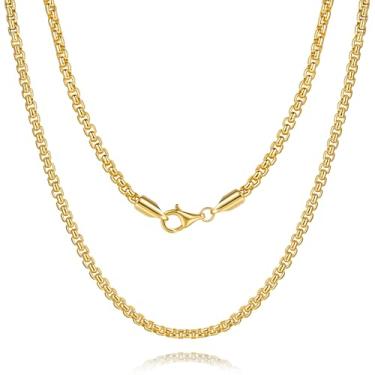 Imagem de Colar de ouro 14 K para mulheres, corrente de ouro masculino para homens, corrente de caixa de 14 K, colar para mulheres, colar de corrente masculina sem tempo e de gênero neutro, 40,66 a 76,2 cm