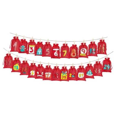 Imagem de oshhni 24x Sacos de calendário de advento de Natal, bolsa de doces, decorações de feriado, decoração de casa, bolsa de estopa, sacos de presente com cordão, Vermelho