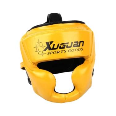 Imagem de oshhni Boxing Capacete de testa e proteção da orelha Equipamento para adultos Capacete de treinamento de proteção da cabeça de cobertura total para, Amarelo, L