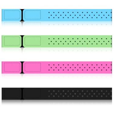 Imagem de Aphumedc 4 pulseiras de substituição macias visíveis para monitor de frequência cardíaca, 35,5 x 0,20 cm, pulseira ajustável compatível com Orange Theory Fitness (preto, azul, verde, rosa vermelha)
