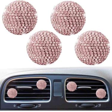 Imagem de 4 peças de clipes de ventilação do hemisfério brilhante, purificadores de ar de cristal, clipe de ventilação com strass, acessórios de carro fofos para mulheres (rosa)