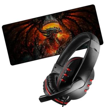 Imagem de Kit Headset Vermelho e Mousepad Grande de 70X35 XXL Gamer