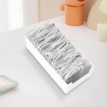 Imagem de Caixa organizadora de cabos com 7 recipientes pequenos, caixa de gerenciamento de fios de mesa para mesa de escritório, casa, organizador de cabos de alimentação para cabos de carregamento e