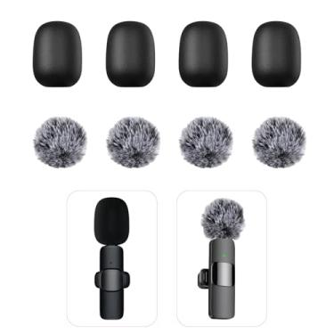 Imagem de Conjunto de 8 peças de para-brisa para microfone de lapela – Para-brisas de pelúcia e capa de esponja para mini microfones para reduzir o ruído durante podcasts, entrevistas, transmissões ao vivo e