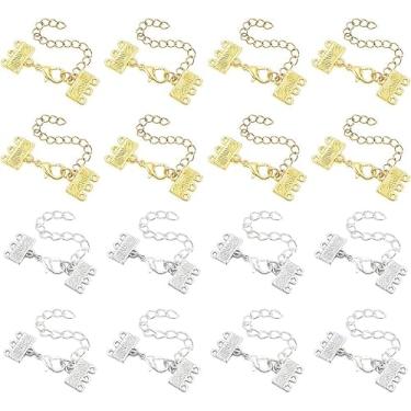 Imagem de 40 peças, 2 cores, componentes de liga de zinco, elos de 78 mm, prata antiga e dourada com fechos de garra de lagosta de liga e correntes de ferro para fabricação e decoração de candelabros