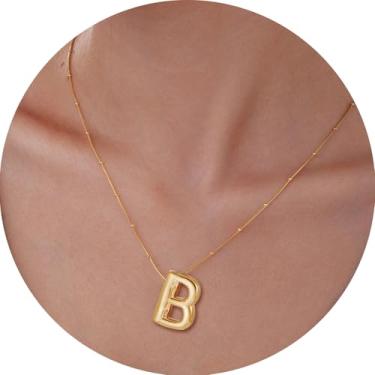 Imagem de Colar feminino com inicial de aço inoxidável banhado a ouro 18K, pingente de letra bolha de A a Z, joia personalizada do alfabeto fofo de A a Z, 18+2in, Aço inoxidável, Sem Pedra Preciosa
