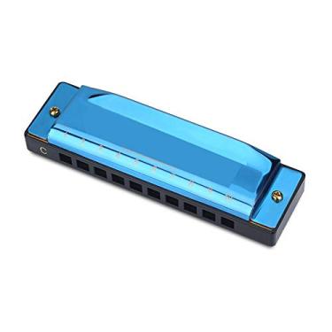 Imagem de XUXHOU Gaita de Blues Requintada de 10 Furos Em Chave C para Iniciantes - Capa de Aço Inoxidável e Pente de Resina - Com Capa Protetora e Pano de Limpeza (Azul)