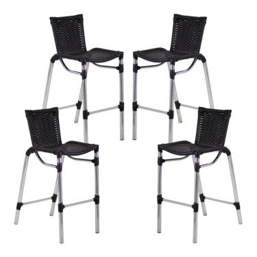 Imagem de Kit 4 Banquetas Fortaleza Em Alumínio Alta Edícula Cozinha Preto