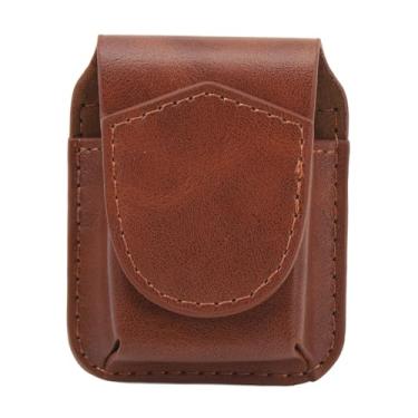 Imagem de Bolsa de isqueiro de couro PU, estojo de isqueiro com fivela magnética com passador de cinto, interior de veludo macio para proteção do isqueiro e viagens ao ar livre (marrom)