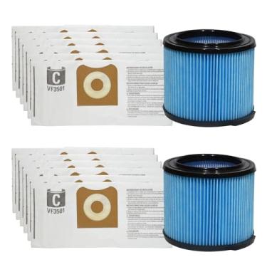 Imagem de PUREBURG Pacote de filtro de substituição compatível com Ridgid VF3500 e VF3501, aspirador de pó úmido e seco de 3-4,5 galões, 2 filtros de poeira fina (lavável) e 12 x sacos de poeira (tamanho C)
