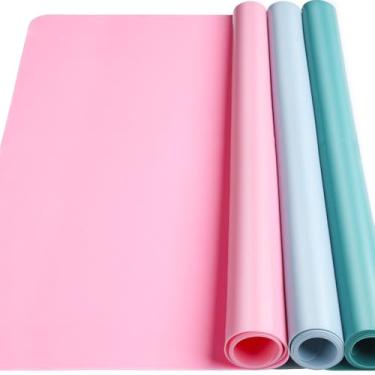 Imagem de LEOBRO Tapete de silicone para artesanato, 3 peças grandes de silicone de 59,4 cm x 39,6 cm, tapete de massa, tapetes de artesanato para moldes de resina, argila, fabricação de joias, escultura, rosa
