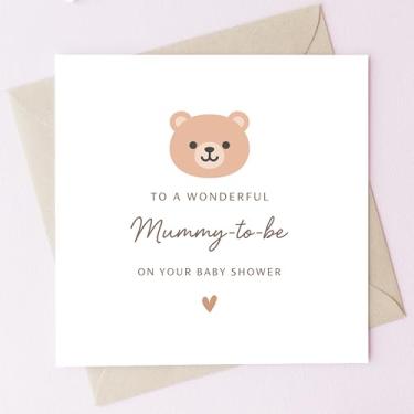 Imagem de TEEMI - Cartão de chá de bebê para futura mamãe – To a Wonderful Mummy-to-be cartão de felicitações com design de ursinho de pelúcia – Nova celebração do bebê, presente de gravidez, 14 x 14 cm com