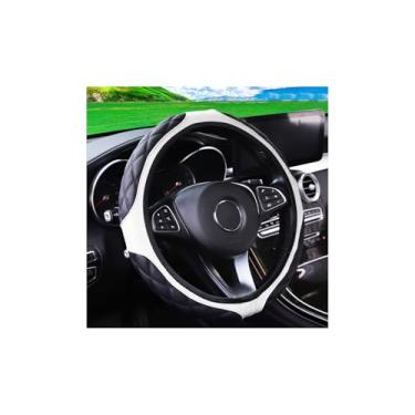 Imagem de Couslcd Capa de volante de couro de carro de 38 cm, acessórios automotivos, elástico, respirável, antiderrapante, protetor de roda macio para homens e mulheres, adequado para SUVs, caminhões, veículos