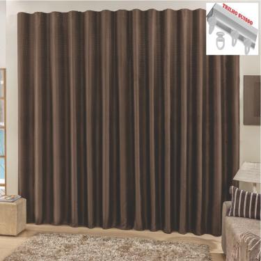 Imagem de Cortina Top Chick 3 Metros Sala Quarto Tecido Ráfia Trilho Suisso - Tabaco