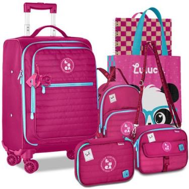 Imagem de Kit Mala de Bordo Mochila Luluca Escolar Carrinho 360 Rodinhas Lançame