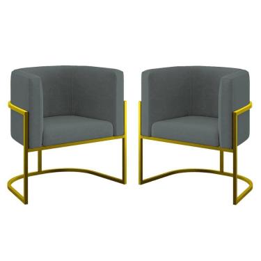 Imagem de Kit 02 Poltronas Lua Com Base De Metal Gold Sala Reforçada Cinza