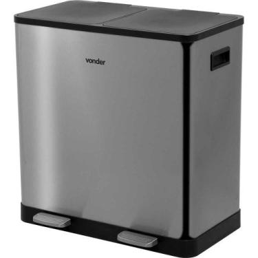 Imagem de Lixeira Retangular Dupla 30 Litros Inox Cinza Vonder