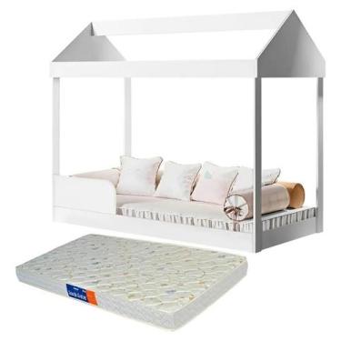 Imagem de Cama Infantil Com Colchão Incluso Montessoriana Juvenil Casinha MDF Co